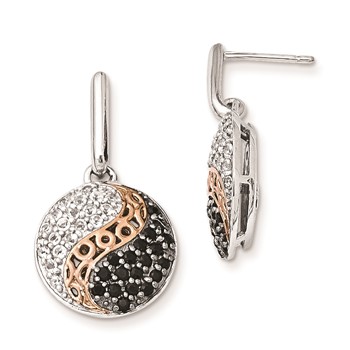 Sterling Silver Rose GP Black Rhodium White Topaz/Onyx Post Earrings