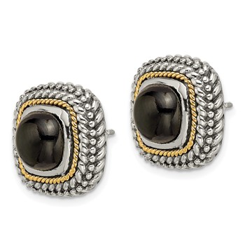 Shey Couture Sterling Silver with 14K Accent Antiqued Cabochon Black Onyx Post Earrings — alternate view