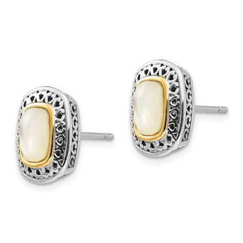 Shey Couture Sterling Silver with 14K Accent Antiqued Mother Of Pearl Post Earrings — alternate view