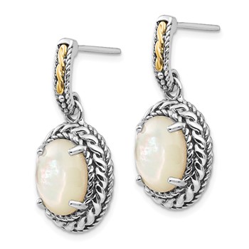 Shey Couture Sterling Silver with 14K Accent Antiqued Mother Of Pearl Post Dangle Earrings — alternate view