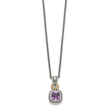 Shey Couture Sterling Silver with 14K Accent 18 Inch Antiqued Cushion Bezel Amethyst Necklace — alternate view