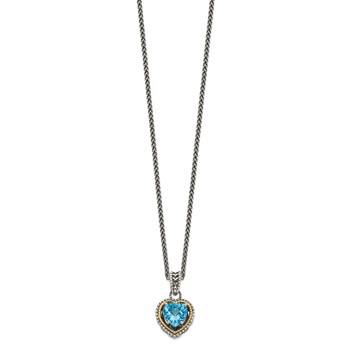 Shey Couture Sterling Silver with 14K Accent Antiqued Blue Topaz Heart 18 inch Necklace — alternate view