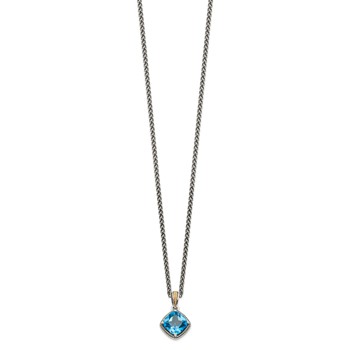 Shey Couture Sterling Silver with 14K Accent 18 Inch Antiqued Cushion Blue Topaz Necklace — alternate view