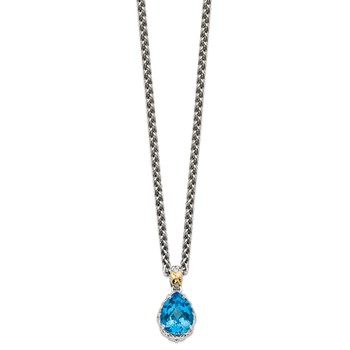 Shey Couture Sterling Silver Rhodium-plated with 14K Accent 18 Inch Antiqued Pear Shaped Blue Topaz Necklace — alternate view