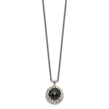 Shey Couture Sterling Silver with 14K Accent 18 Inch Antiqued Checkerboard-cut Black Onyx Necklace — alternate view
