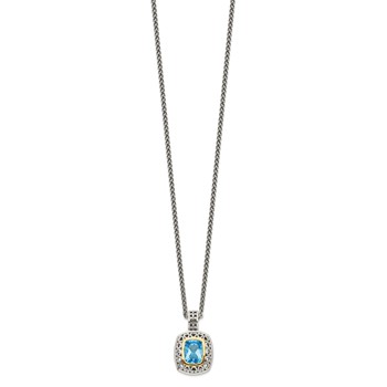 Shey Couture Sterling Silver with 14K Accent 18 Inch Antiqued Cushion Bezel Light Swiss Blue Topaz Necklace — alternate view
