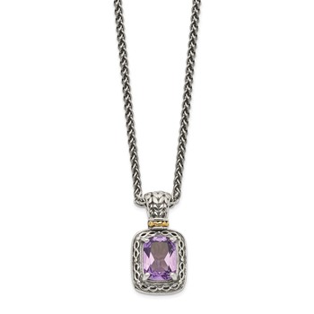Shey Couture Sterling Silver with 14K Accent 18 inch Antiqued Cushion Amethyst Necklace — alternate view
