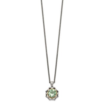 Shey Couture Sterling Silver with 14K Accent 18 Inch Antiqued Round Green Quartz and Diamond Necklace — alternate view