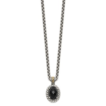Shey Couture Sterling Silver with 14K Accent 18 Inch Antiqued Checkerboard-cut Black Onyx Necklace — alternate view