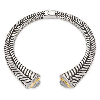 Shey Couture Sterling Silver with 14K Accent Antiqued 1/2 carat Diamond Hinged Cuff Bracelet — alternate view