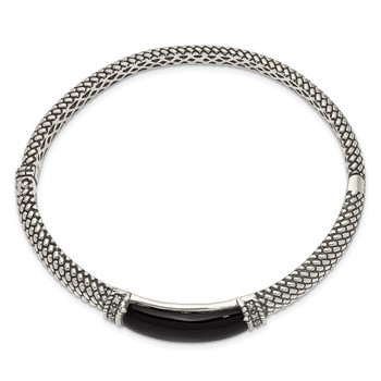 Shey Couture Sterling Silver Antiqued Black Onyx and Diamond Hinged Bangle Bracelet — alternate view