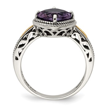 Shey Couture Sterling Silver with 14K Accent Antiqued Cushion Amethyst Ring — alternate view