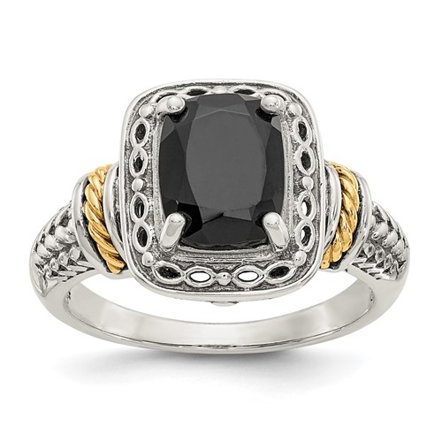 Sterling Silver Antiqued w/14k Onyx Ring