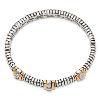 Shey Couture Sterling Silver with 14K Accent Antiqued 1/4ct. Diamond Hinged Bangle Bracelet — alternate view