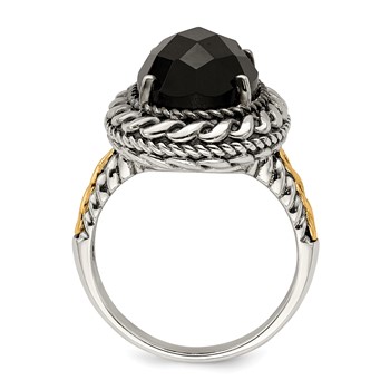 Shey Couture Sterling Silver with 14K Accent Antiqued Checkerboard-cut Black Onyx Ring — alternate view
