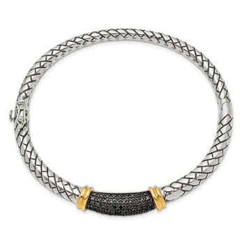 Shey Couture Sterling Silver with 14K Accent Antiqued Black Diamond Hinged Bangle Bracelet — alternate view
