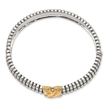 Shey Couture Sterling Silver with 14K Accent Antiqued Diamond Hinged Bangle Bracelet — alternate view