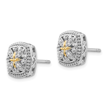 Shey Couture Sterling Silver Rhodium-plated with 14K Accent Diamond Vintage Post Earrings — alternate view