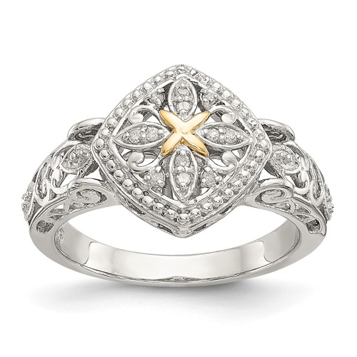 Sterling Silver Rhodium-plated w/14ky Diamond Ring