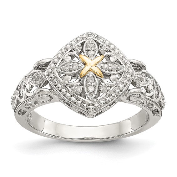Shey Couture Sterling Silver w/ 14k Gold Accent Filigree Diamond Ring Shey Couture Sterling Silver w/ 14k Gold Accent Filigree Diamond Ring