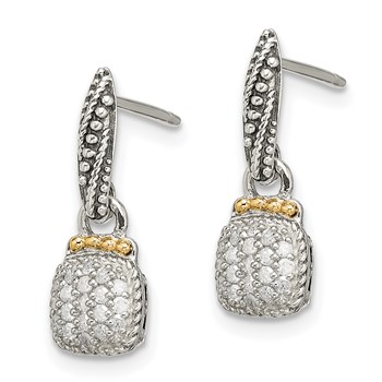 Shey Couture Sterling Silver with 14K Accent Antiqued Diamond Dangle Post Earrings — alternate view