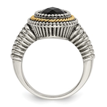 Shey Couture Sterling Silver with 14K Accent Antiqued Checkerboard-cut Black Onyx Ring — alternate view
