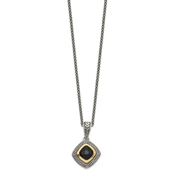 Shey Couture Sterling Silver with 14K Accent 18 Inch Antiqued Checkerboard-cut Black Onyx Necklace — alternate view