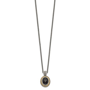 Shey Couture Sterling Silver with 14K Accent 18 Inch Antiqued Checkerboard-cut Black Onyx Necklace — alternate view