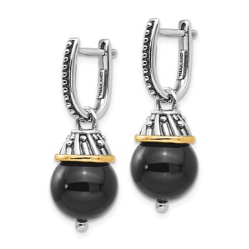 Shey Couture Sterling Silver with 14K Accent Antiqued Black Onyx Hinged Hoop Dangle Earrings — alternate view
