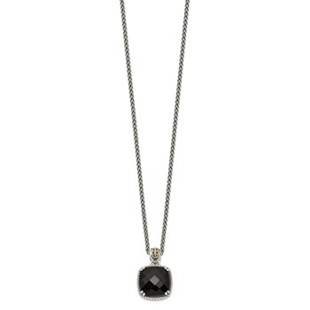Shey Couture Sterling Silver with 14K Accent 18 Inch Antiqued Checkerboard-cut Black Onyx Necklace — alternate view