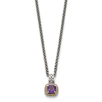 Shey Couture Sterling Silver with 14K Accent 18 Inch Antiqued Cushion Amethyst Necklace — alternate view