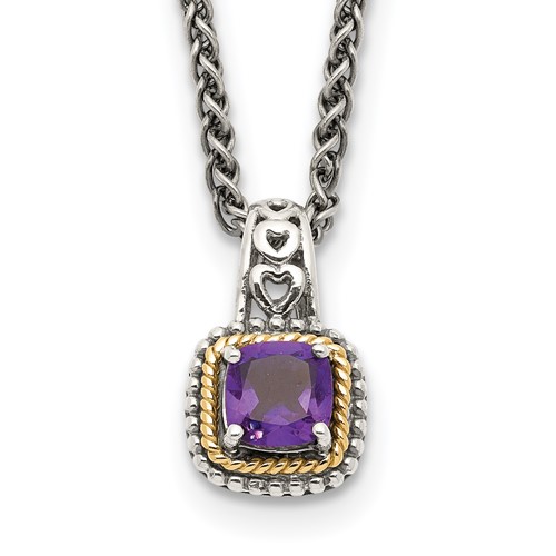 Sterling Silver Antiqued w/14k Amethyst Necklace