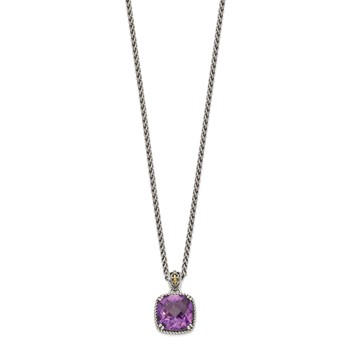 Shey Couture Sterling Silver with 14K Accent 18 Inch Antiqued Cushion Checkerboard Amethyst Necklace — alternate view