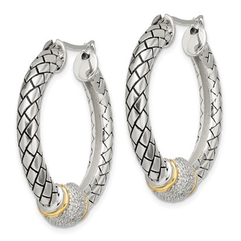 Shey Couture Sterling Silver with 14K Accent Antiqued Diamond Hoop Earrings — alternate view