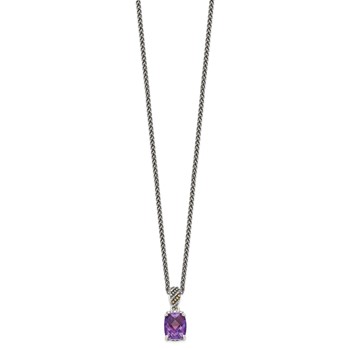Shey Couture Sterling Silver with 14K Accent 18 Inch Antiqued Diamond and Checkerboard-cut Cushion Amethyst Necklace — alternate view