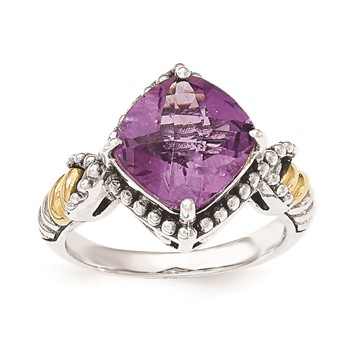 Sterling Silver w/14ky Amethyst Cushion Ring