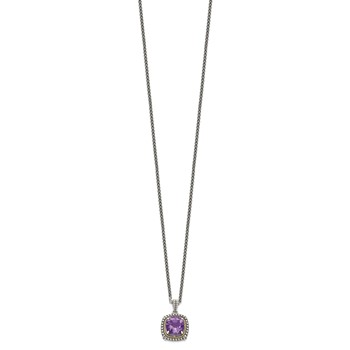 Shey Couture Sterling Silver with 14K Accent 18 Inch Antiqued Cushion Amethyst Necklace — alternate view