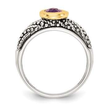 Shey Couture Sterling Silver with 14K Accent Antiqued Oval Bezel Amethyst Ring — alternate view