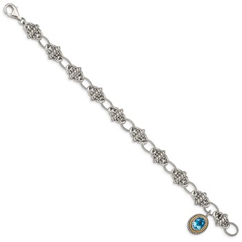 Shey Couture Sterling Silver with 14K Accent 7.5 Inch Antiqued Oval Light Swiss Blue Topaz Bracelet — alternate view