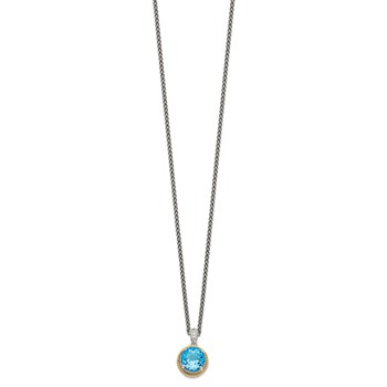 Shey Couture Sterling Silver with 14K Accent 18 Inch Antiqued Round Blue Topaz Necklace — alternate view
