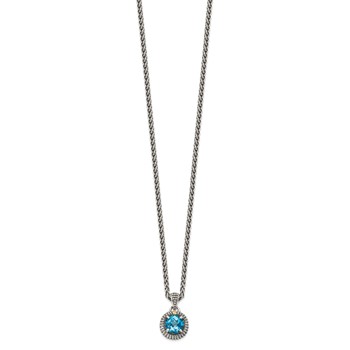 Shey Couture Sterling Silver with 14K Accent 18 Inch Antiqued Round Blue Topaz Necklace — alternate view