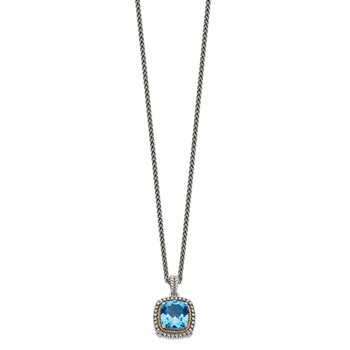 Shey Couture Sterling Silver with 14K Accent 18 Inch Antiqued Cushion Light Swiss Blue Topaz Necklace — alternate view