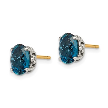 Shey Couture Sterling Silver with 14K Accent Antiqued Oval London Blue Topaz Post Earrings — alternate view