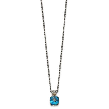 Shey Couture Sterling Silver with 14K Accent 18 Inch Antiqued Cushion London Blue Topaz Necklace — alternate view