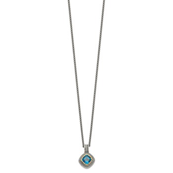Shey Couture Sterling Silver with 14K Accent 18 Inch Antiqued Cushion Bezel London Blue Topaz Necklace — alternate view