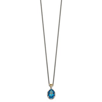 Shey Couture Sterling Silver with 14K Accent 18 Inch Antiqued Oval London Blue Topaz Oval Necklace — alternate view