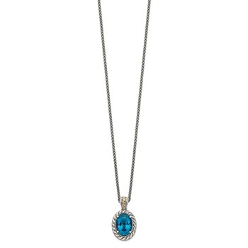 Shey Couture Sterling Silver with 14K Accent 18 Inch Antiqued Oval London Blue Topaz Hinged Bail Necklace — alternate view