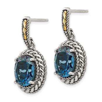 Shey Couture Sterling Silver with 14K Accent Antiqued Oval London Blue Topaz Post Dangle Earrings — alternate view
