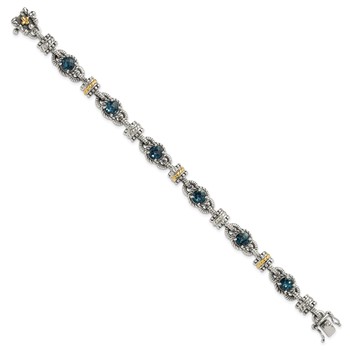 Shey Couture Sterling Silver with 14K Accent 7.25 Inch Antiqued Round London Blue Topaz Bracelet — alternate view