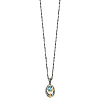 Shey Couture Sterling Silver Gold-tone Flash Gold-plated Antiqued Oval London Blue Topaz 18 inch Necklace — alternate view